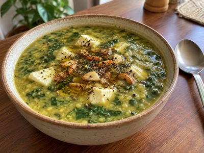 Moong Dal Spinach Soup with Paneer