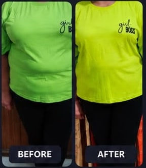 Client 4, before and after, 9.1 kg lost