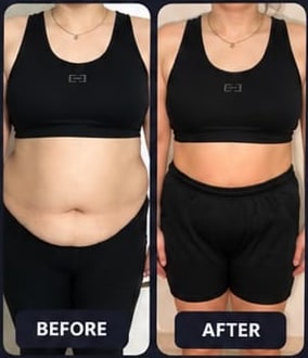 Client 3, before and after, 7.8 kg lost