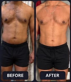 Client 2, before and after, 5.1 kg lost